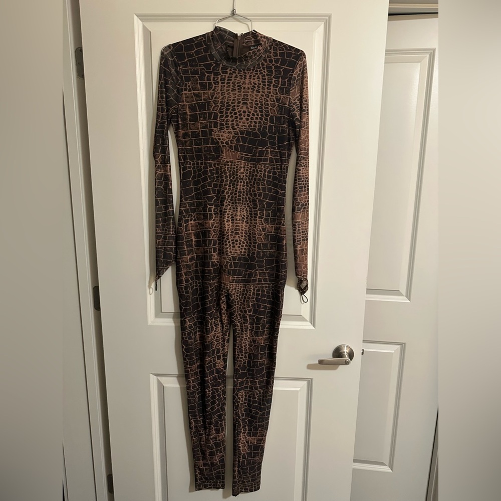 Fashion Nova Sexy In Snake Mesh Jumpsuit - Brown - Picture 4 of 10